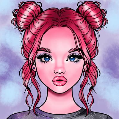realistic girl with two buns in hair and lips