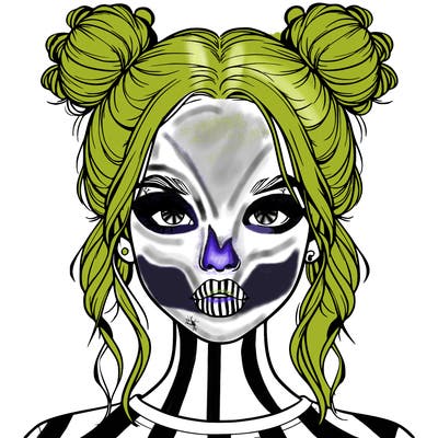 realistic girl with two buns in hair and lips