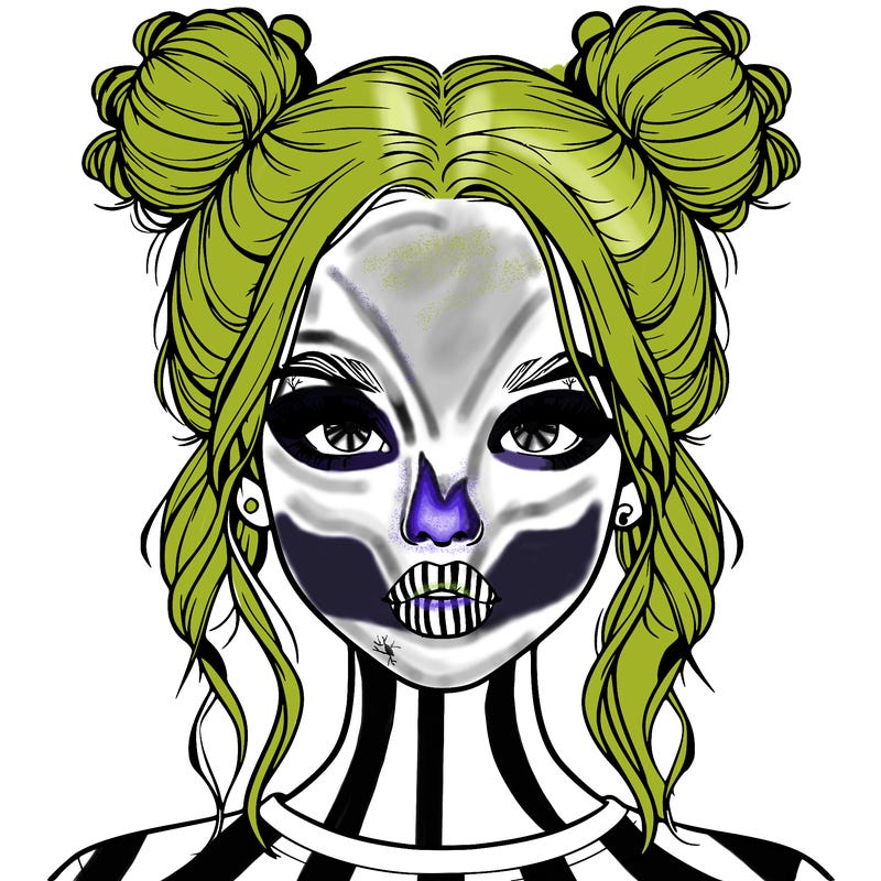 realistic girl with two buns in hair and lips