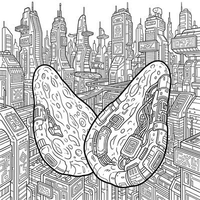 Explore a deliciously dystopian future with our Cyberpunk Naan Breads coloring page, where traditional flatbreads meet high-tech circuits and neon-lit cityscapes. This intricate design offers a thrilling blend of culinary art and sci-fi wonder, perfect for an engaging coloring adventure.