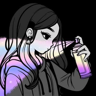 a realistic girl spray painting