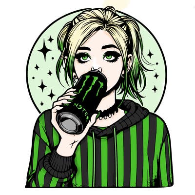 realistic girl drinking monster energy drink