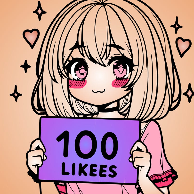 anima girl holding a 100 likes sign in her hand