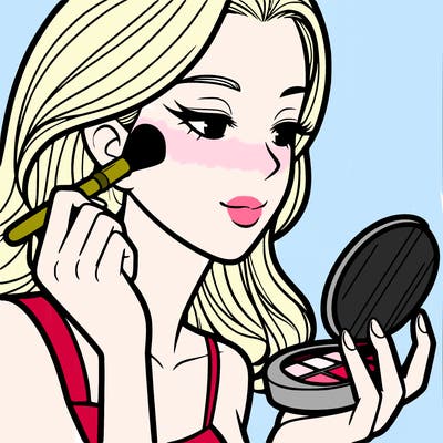 little girl putting on makeup