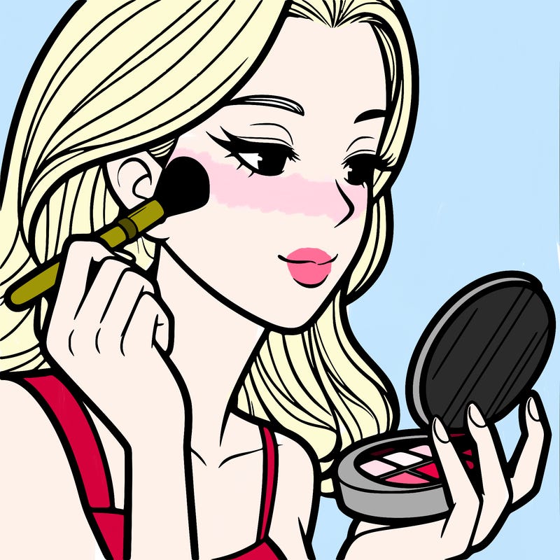 little girl putting on makeup