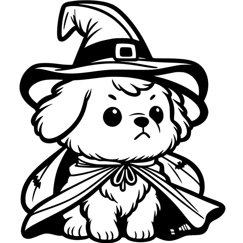 dog wearing which hat and orange  cape