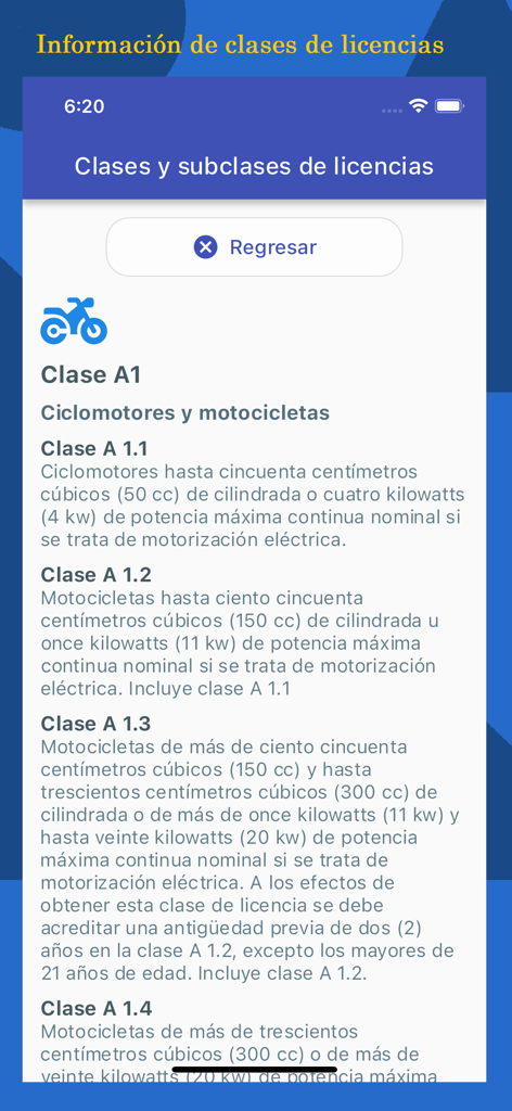 Examen de manejo - Information about motorcycle driving license classes and subclasses in Argentina