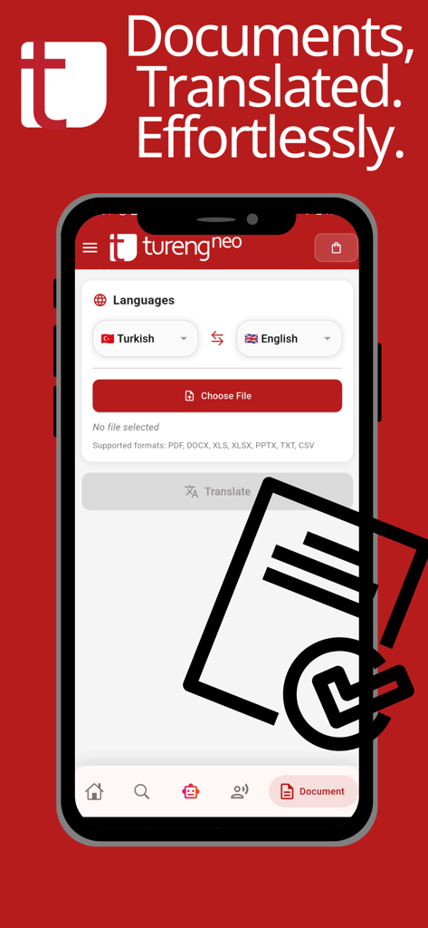 Tureng Neo - Tureng Neo app interface for instant document translation