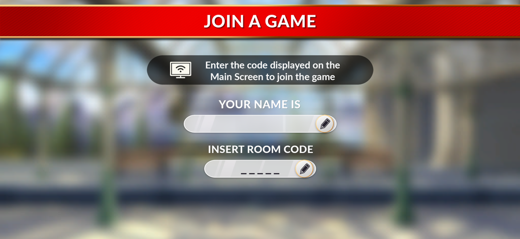 Join a game screen in the Ticket to Ride Companion app with name and room code entry fields