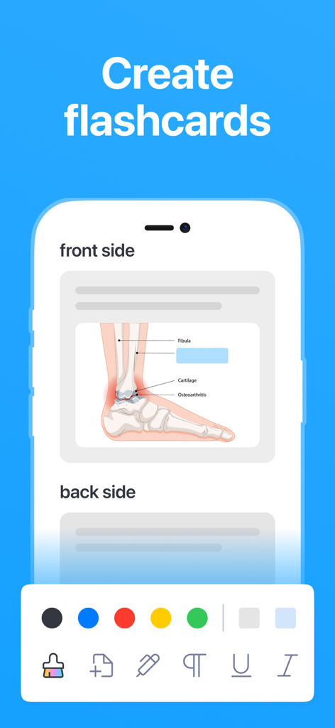 Cogni: Flashcards Learning - Interface de création d'une carte mémoire d'anatomie médicale dans l'application Cogni