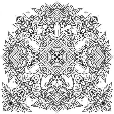 Immerse yourself in the captivating world of tree frogs with this stunning mandala coloring page. Its intricate design offers a delightful challenge for colorists of all ages, blending nature's beauty with meditative patterns.