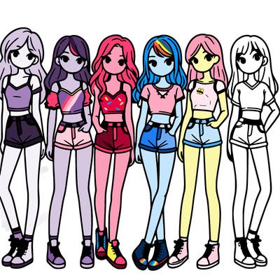 a group of girls wearing crop tops and shorts