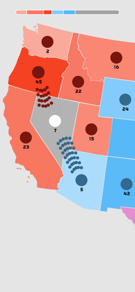 Batalla táctica minimalista de puntos en un mapa de Estados Unidos en el juego State io
