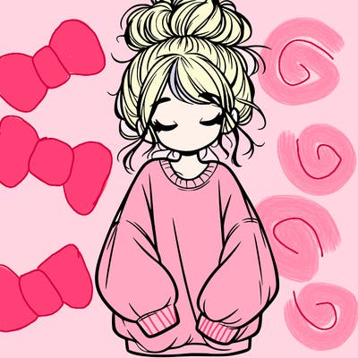 girl with baggy sweatshirt and messy bun