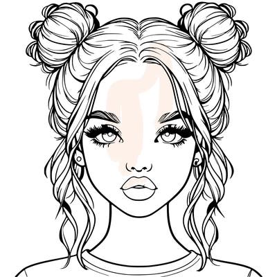realistic girl with two buns in hair and lips