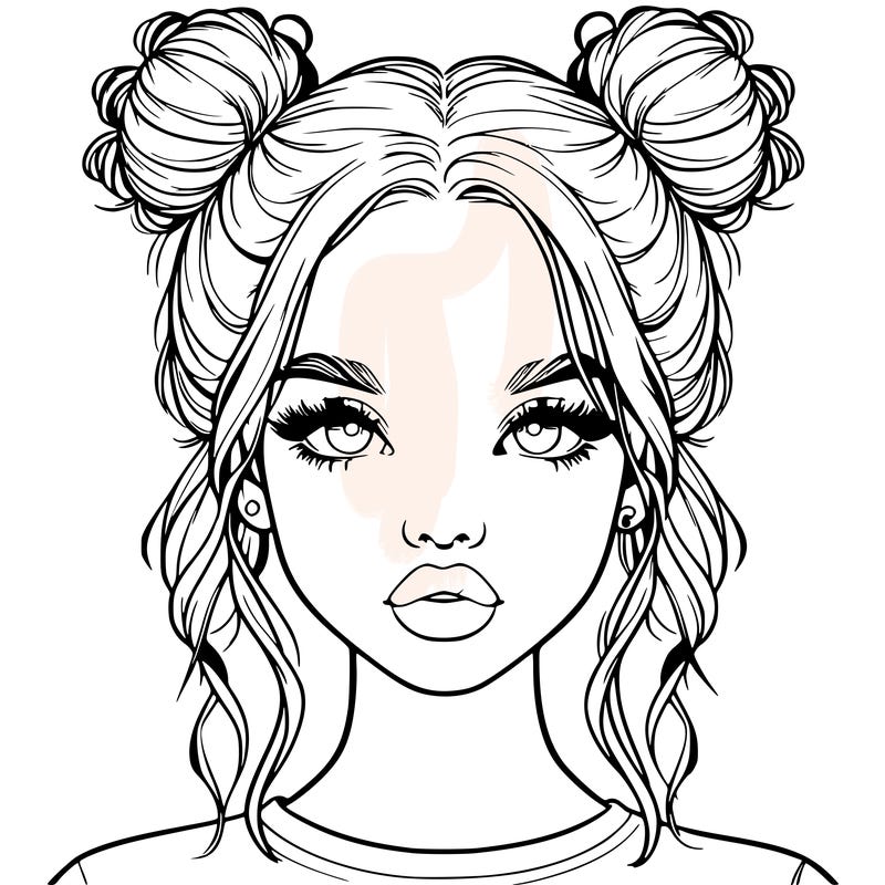 realistic girl with two buns in hair and lips