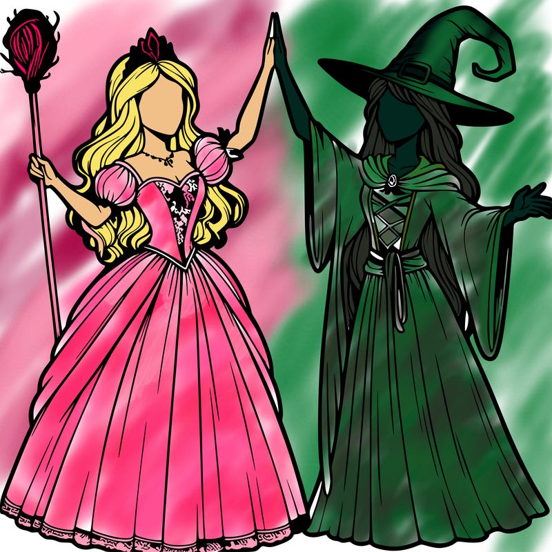 detailed realistic split of a princess and a witch