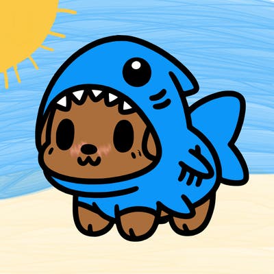 cute dog wearing a shark costume