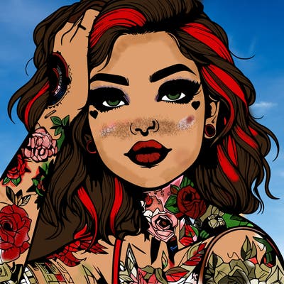 realistic girl with tattoos all over