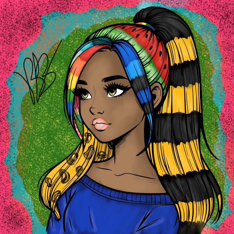 realistic girl with a high ponytail