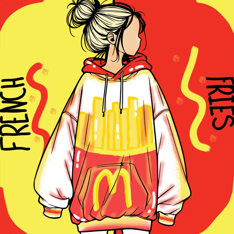 realistic girl with a oversized sweatshirt on and a bun