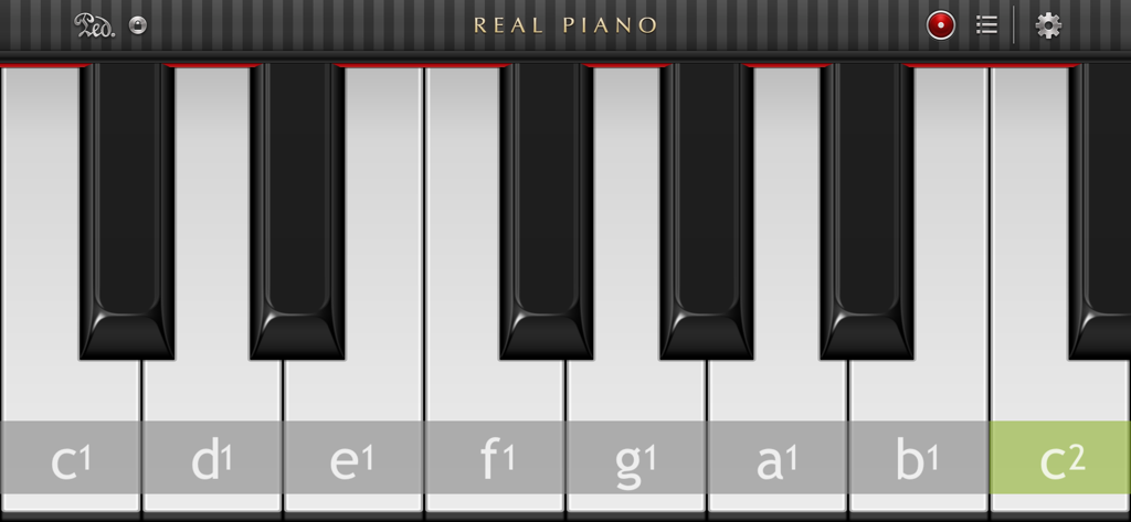 Real Piano™ - Screenshot dell'app Real Piano che mostra i tasti del pianoforte con etichette di note musicali