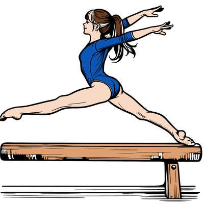 a realistic girl doing gymnastics on the beam