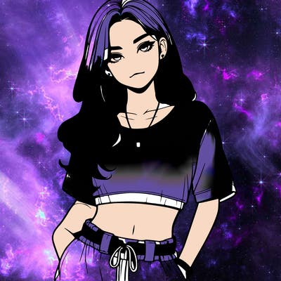 realistic girl witha crop top and baggy pants