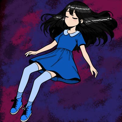 realistic girl floating