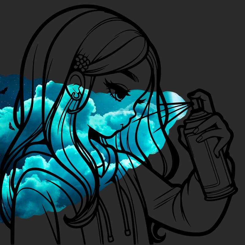 a realistic girl spray painting