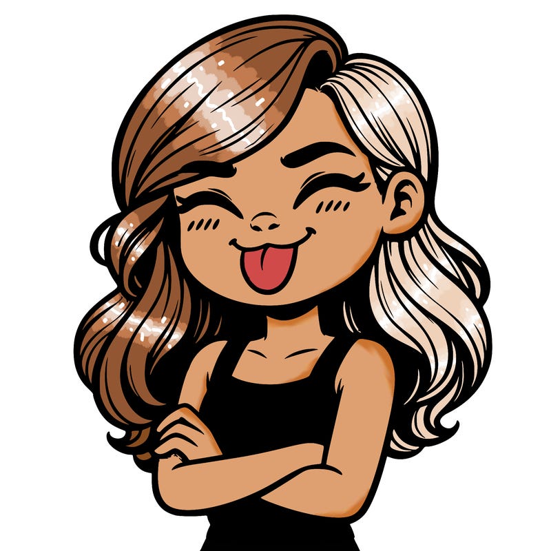 realistic girl crossing her arms and wearing a tank top with her tongue held out she has long hair