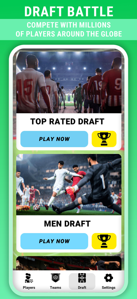 FC Draft 24 - FC Draft 24 mobile app screen showing the Draft Battle menu with various draft game modes