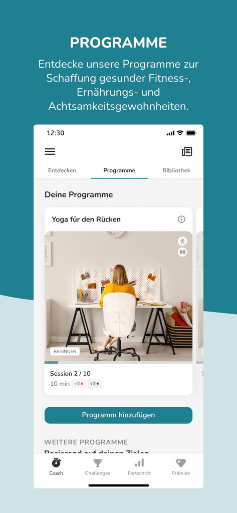 WorkLifePortal - WorkLifePortal app screen showing a personalized back yoga program for office employees