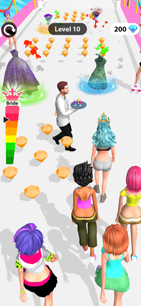 Bride Race & Outfit Makeover - ブライドレース＆ドレスアップで、ウェディングトラックを走りながら異なるガウンの間で選択する女性キャラクターのグループ