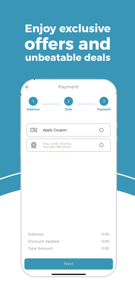 ALKALIVE - Pantalla de pago de la aplicación ALKALIVE con opciones de cupones y puntos de lealtad