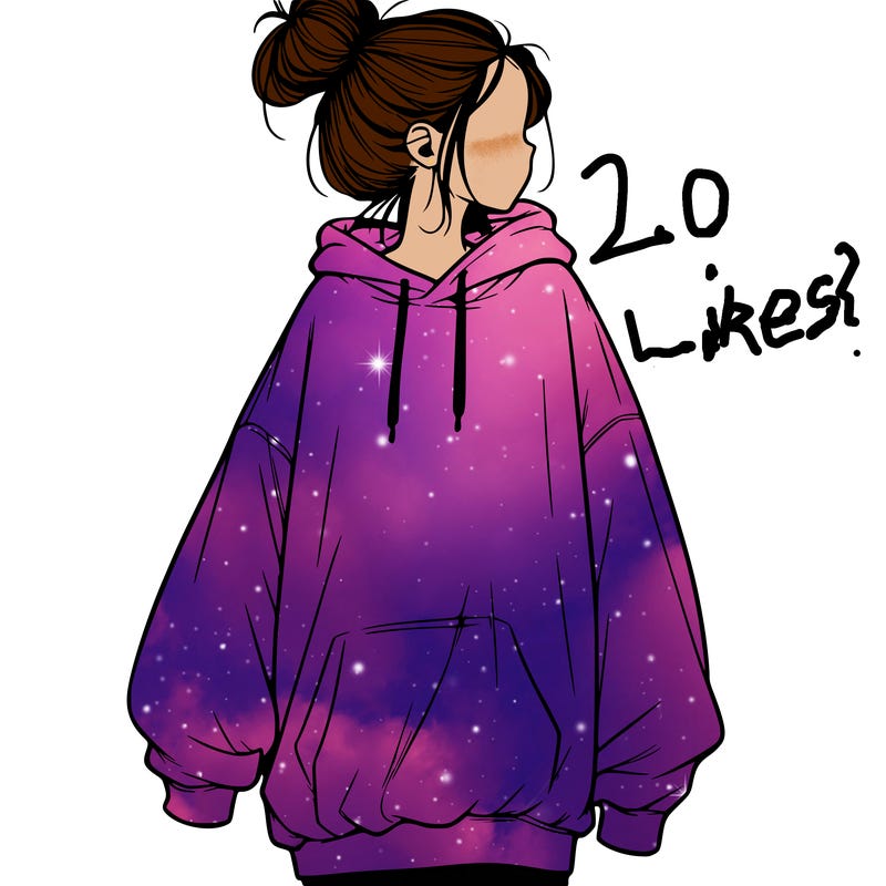 realistic girl with a oversized sweatshirt on and a bun