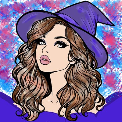 realistic witch girl with wavy hair and lips