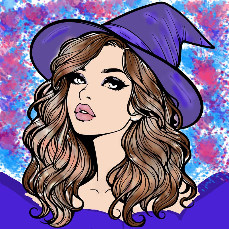 realistic witch girl with wavy hair and lips