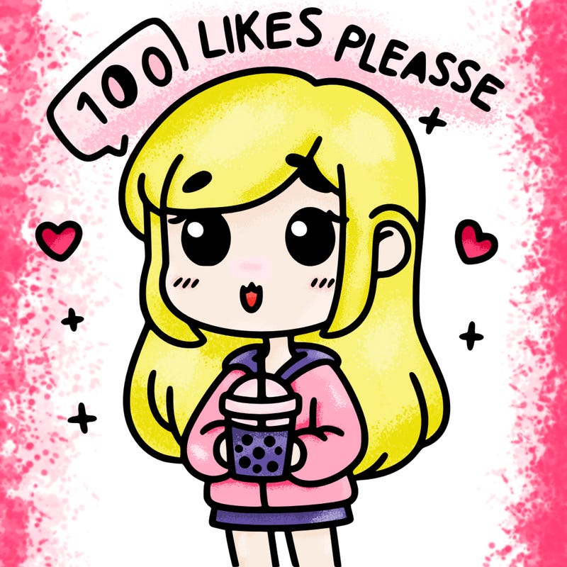 girl holding boba while saying 100 likes please