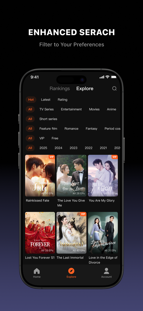 Tencent Video app interface showing enhanced search filters and a selection of Chinese dramas.