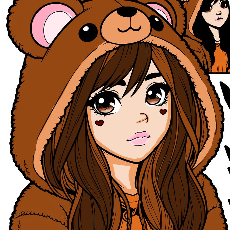 realistic girl in a bear hoodie