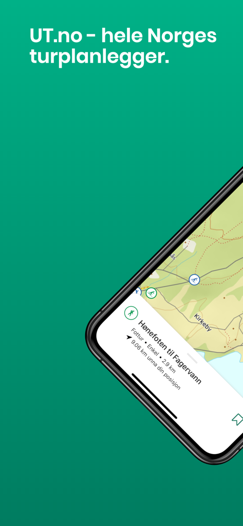UT.no app showing a hiking trail map from Honefoten to Fagervann in Norway