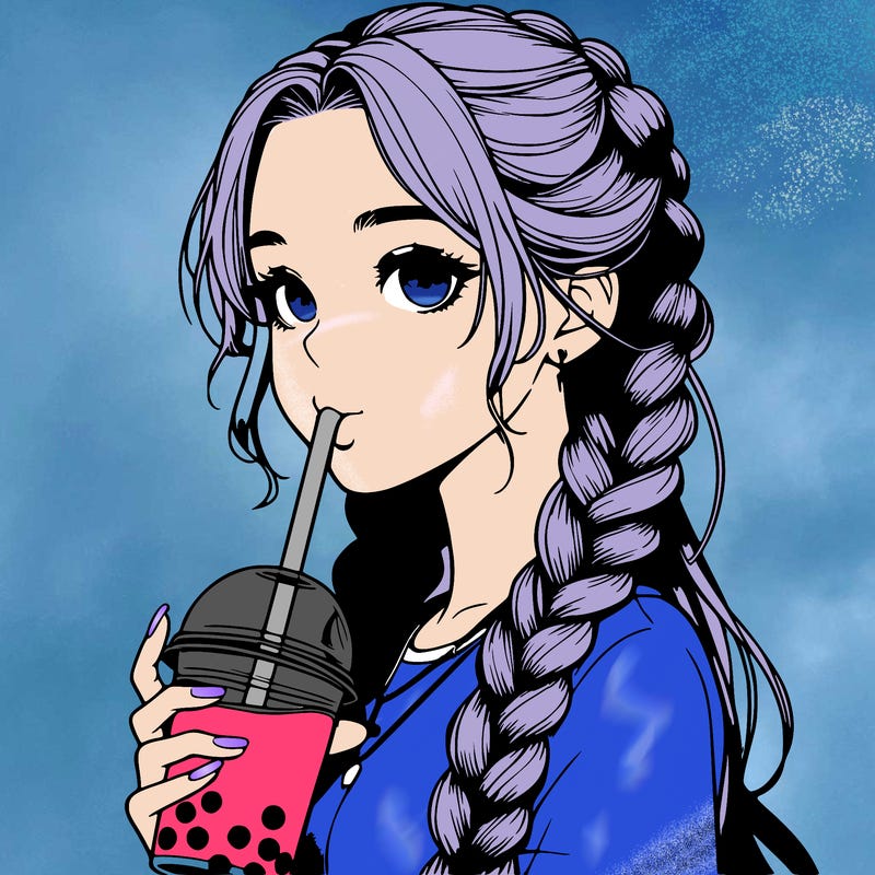 realistic girl with braided hair drinking boba
