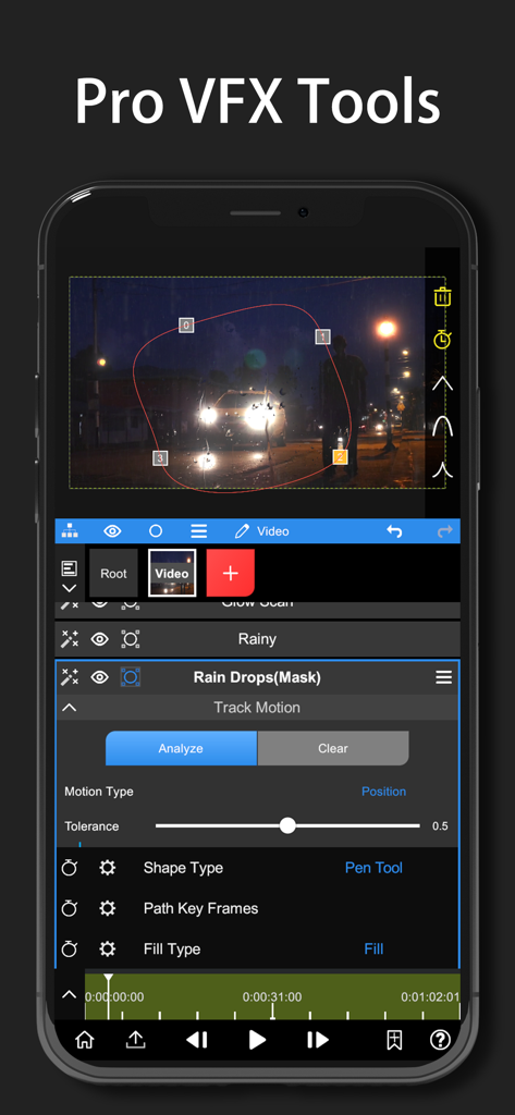 Node Video mobile interface for motion tracking and pen tool masking
