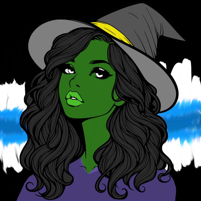 realistic witch girl with wavy hair and lips