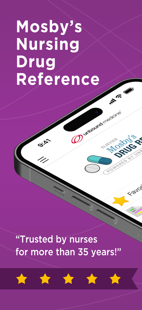 스마트폰 화면에 표시된 Mosby's Nursing Drug Reference 앱