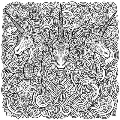 Dive into a realm of ancient magic and swirling fantasy with this unique Elder Unicorns psychedelic coloring page. Its intricate designs and surreal flow promise an engaging and mind-bending artistic journey for adults.