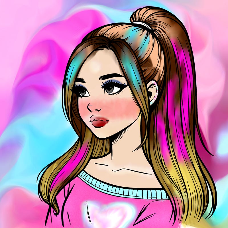 realistic girl with a high ponytail