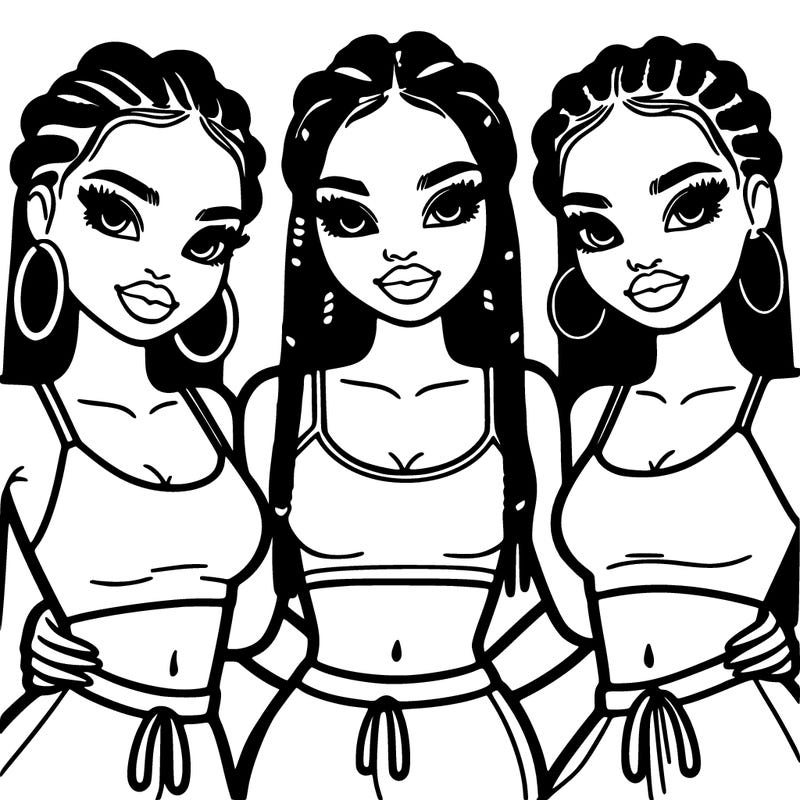 three pretty black girls with braids hugging and crop top
