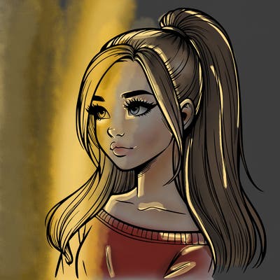 realistic girl with a high ponytail